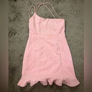 Pink one shoulder dress with ruffle bottom